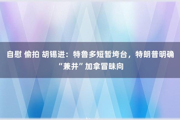 自慰 偷拍 胡锡进：特鲁多短暂垮台，特朗普明确“兼并”加拿冒昧向