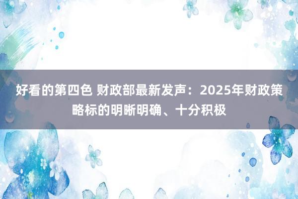 好看的第四色 财政部最新发声：2025年财政策略标的明晰明确、十分积极